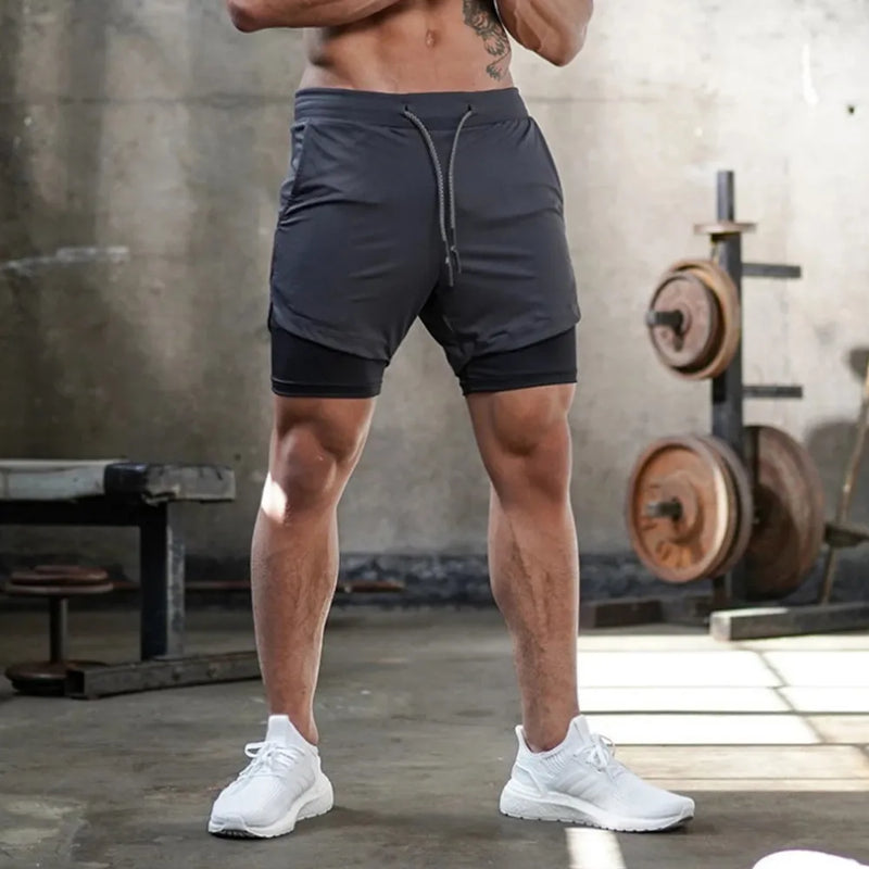 Short Masculino - Short Esportivo com duas camadas - Para treinamento fitness, musculação, corrida